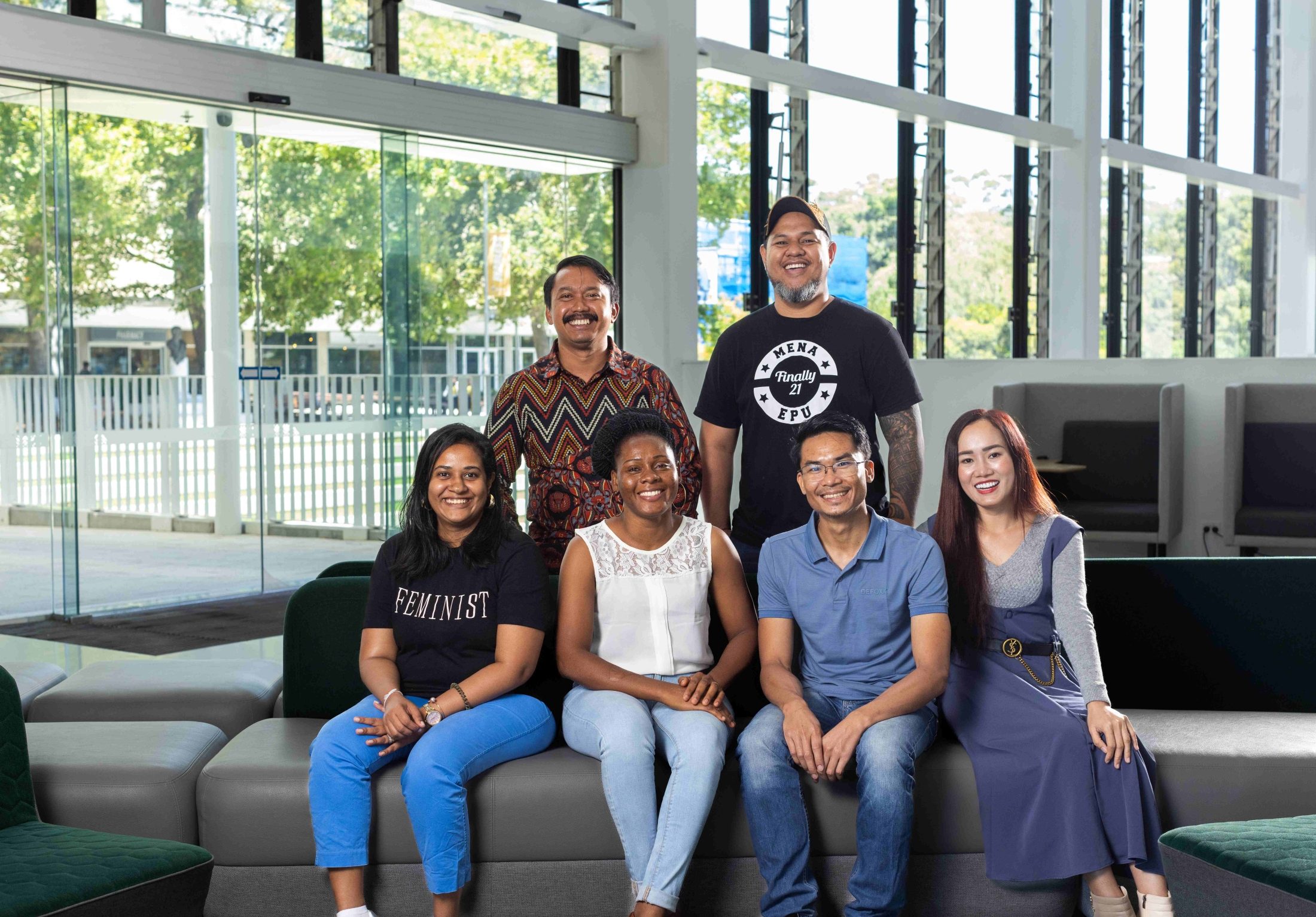 Lakmini (front row, left) pictured with other Australia Awards scholars at Flinders University.