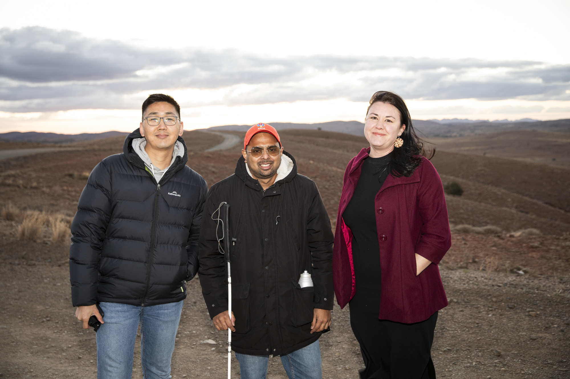 Tuan (centre) with fellow scholar Sergelen Tsetsegmaa from Mongolia and Alice Tamang, Australia Awards – South Asia & Mongolia’s Indigenous Engagement Adviser, during a scholar engagement visit to Ikara-Flinders Ranges National Park, South Australia.